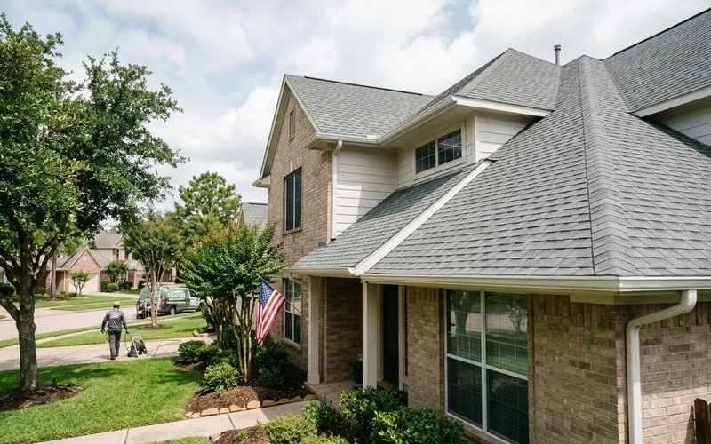 Beautifully clean residential roof after professional soft wash algae removal treatment