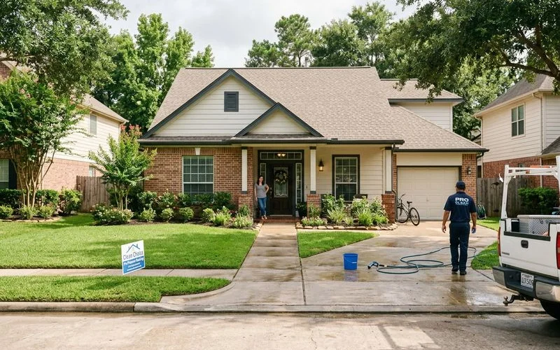 Stunning Houston home exterior after complete professional cleaning service ready for listing