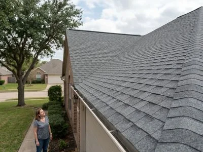 Roof with black algae streaks before cleaning